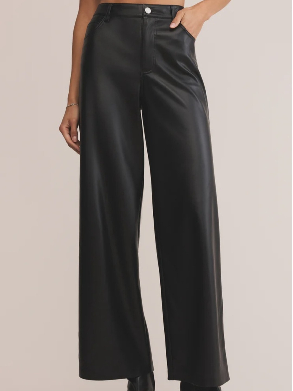 NWOT Z Supply Marli Wide Leg Black Faux Leather Pant Size-XL